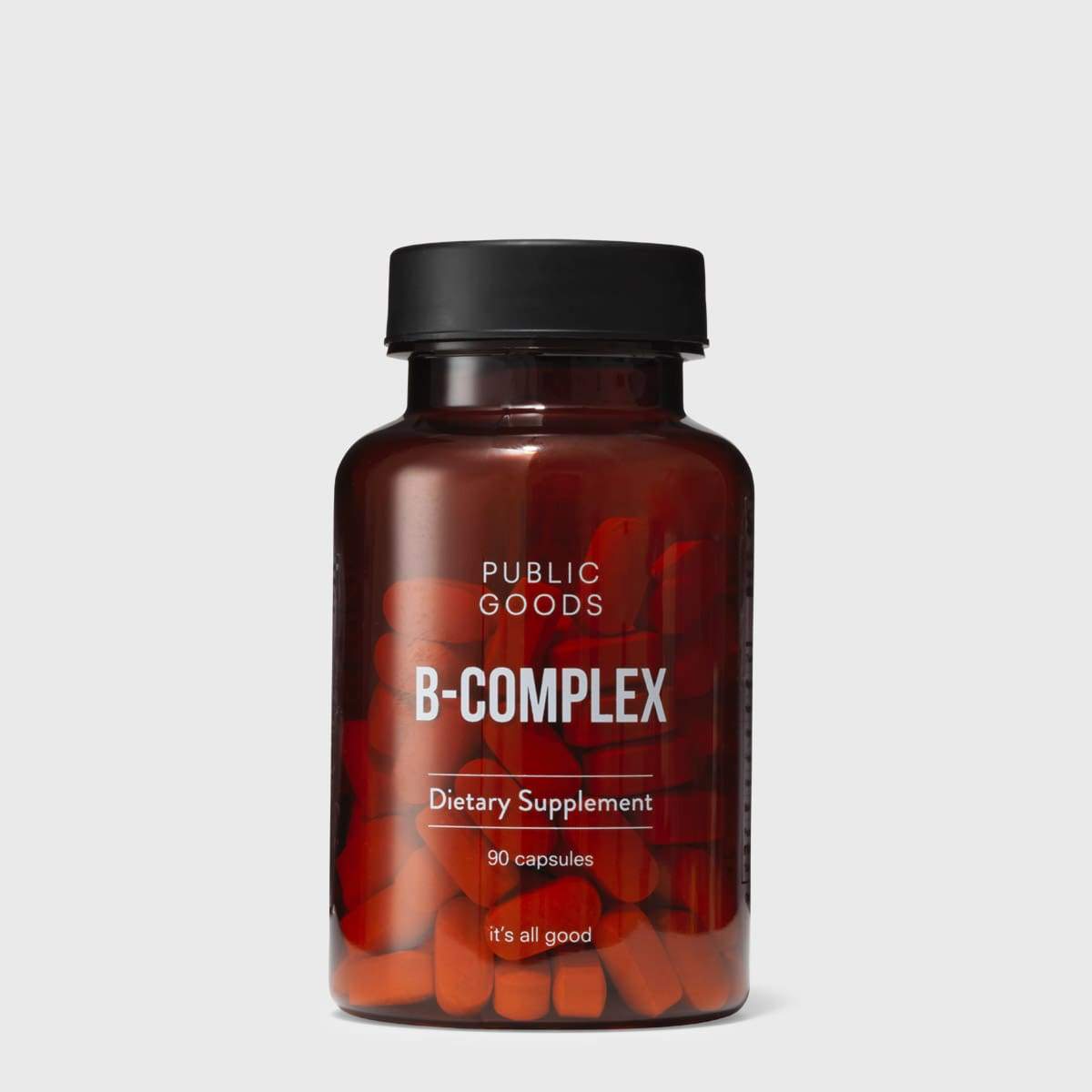 bottle of public goods b-complex supplement capsules