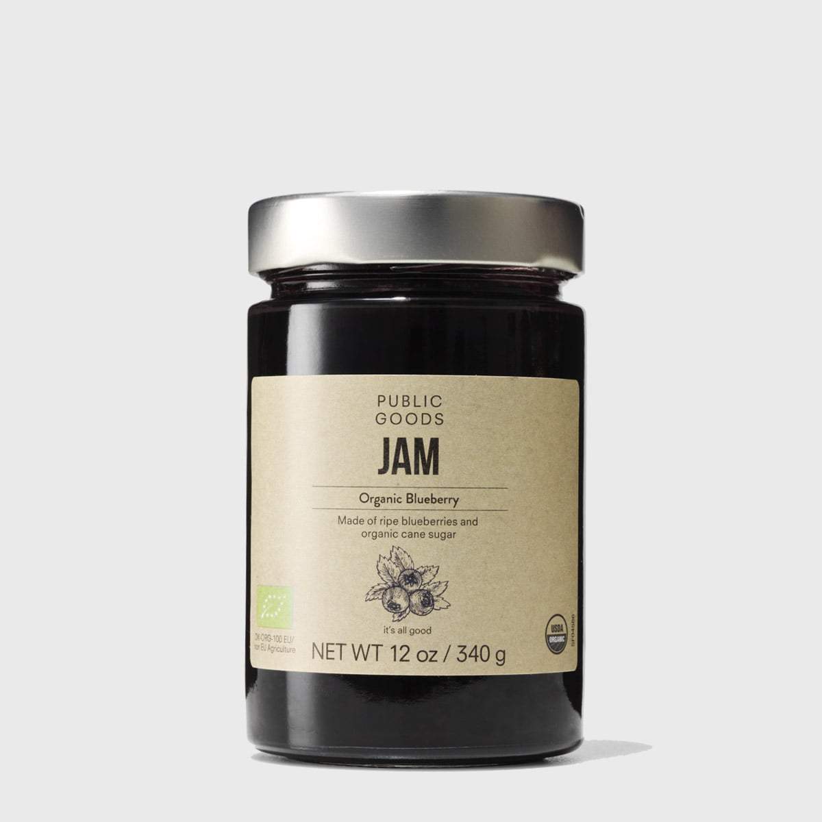 jar of public goods organic blueberry jam