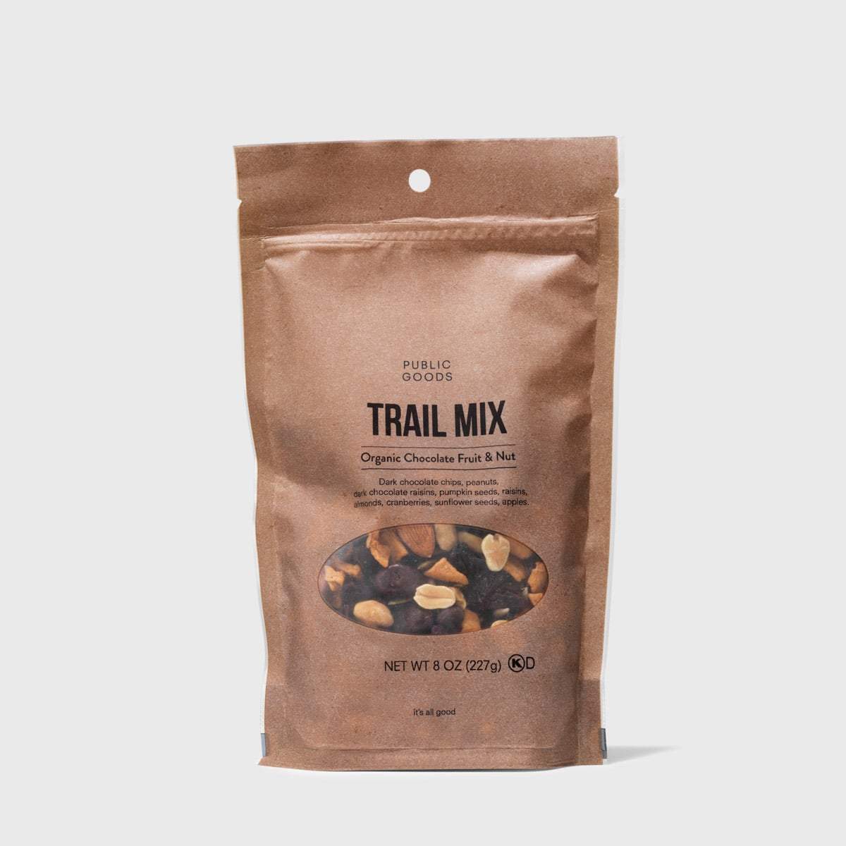 bag of public goods organic chocolate fruit and nut trail mix