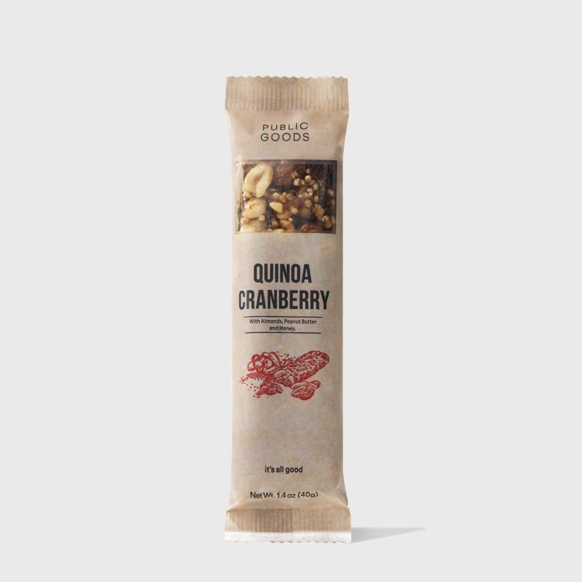 cranberry quinoa snack bar in wrapper