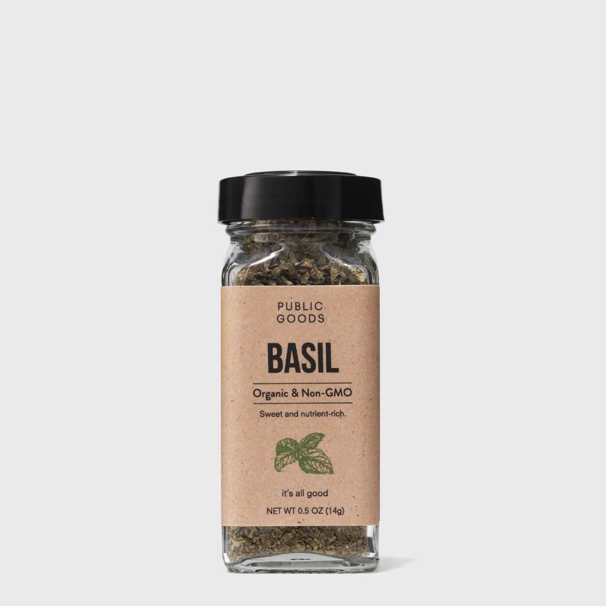 container of organic dried basil seasoning