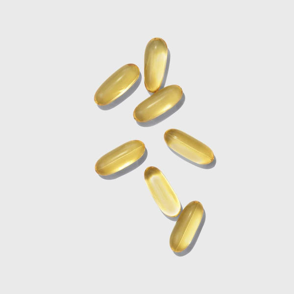 seven clear capsules of fish oil