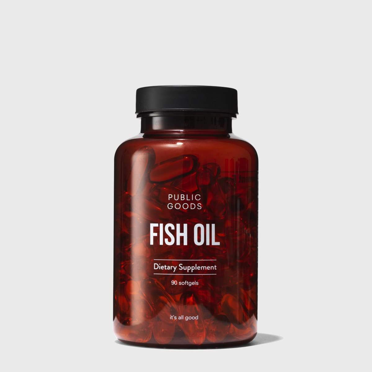 bottle of 90 fish oil capsules from pubic goods