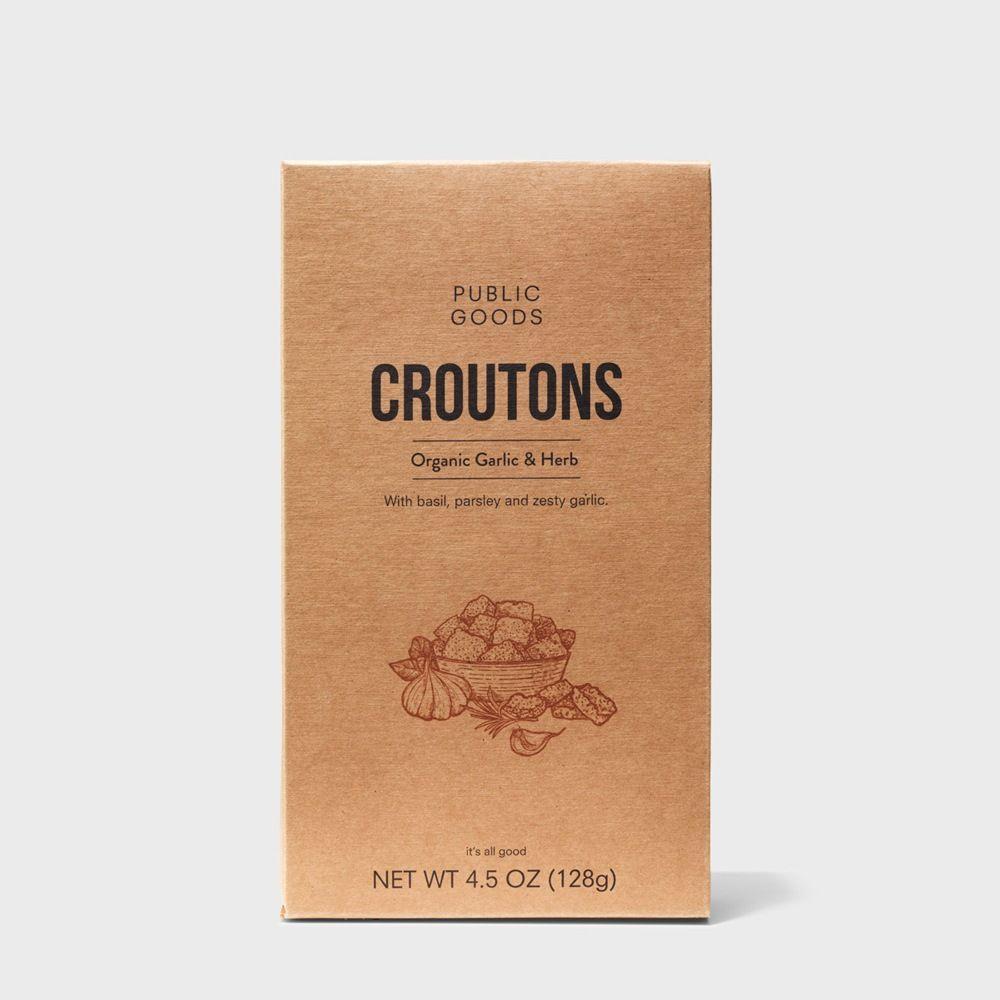 box of organic garlic and herb croutons