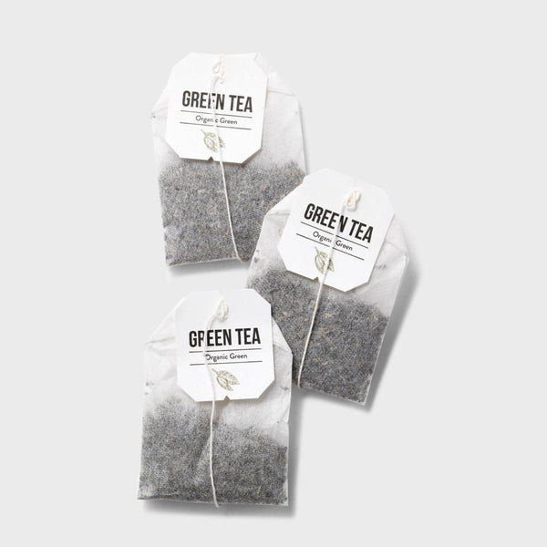 three organic green tea teabags