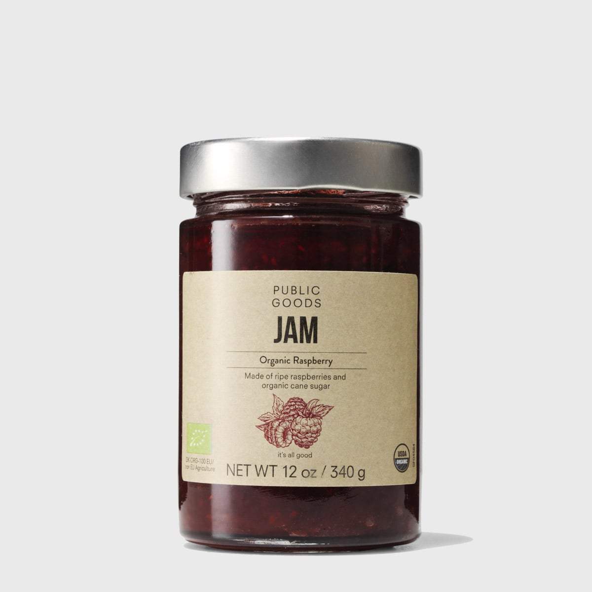 jar of public goods organic raspberry jam