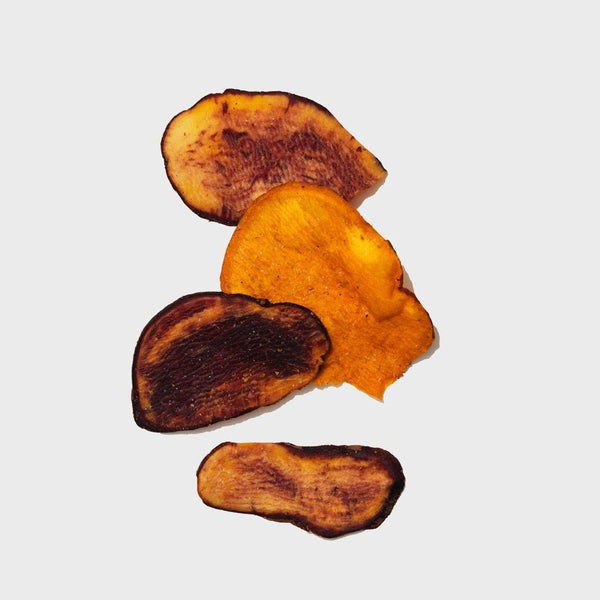 four crispy sweet potato chips