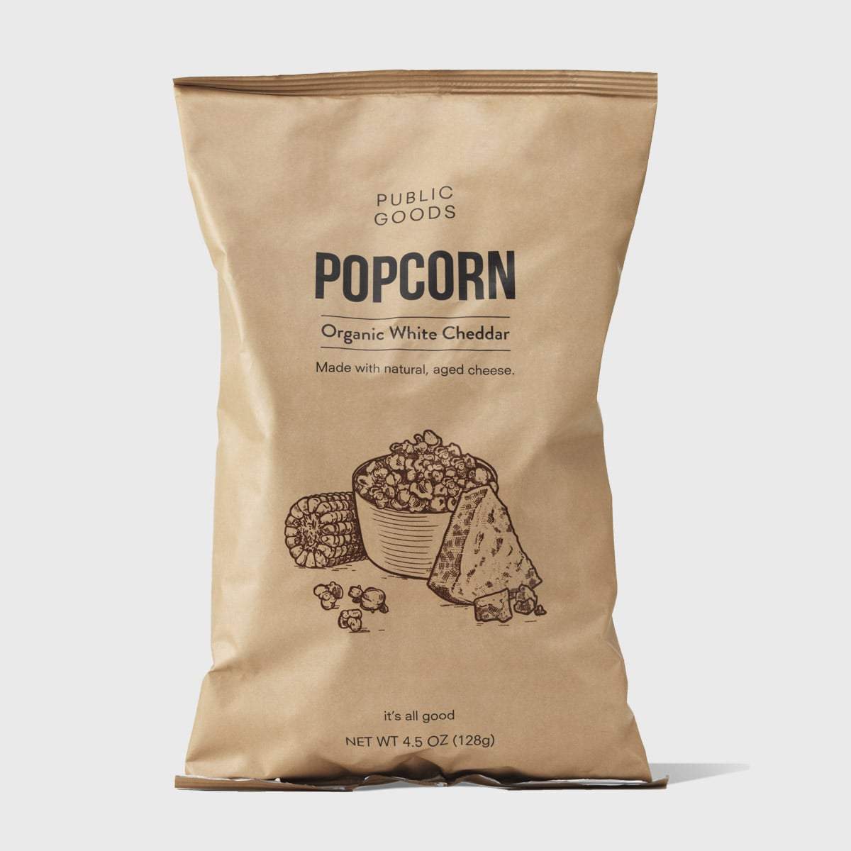 bag of organic white cheddar popcorn