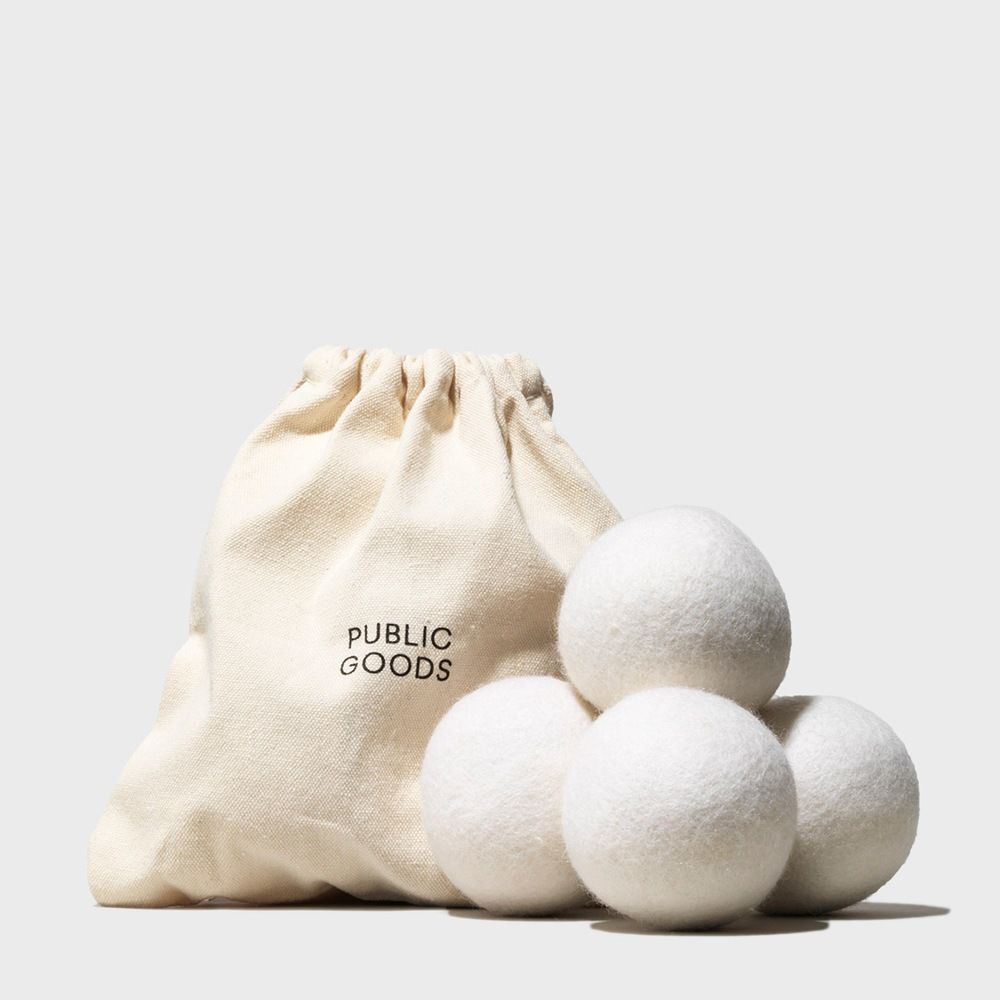 cotton bag, four wool dryer balls